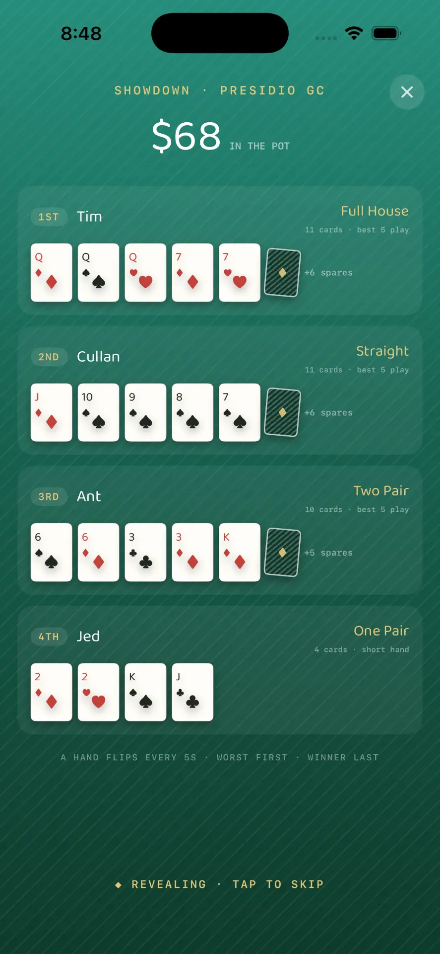 Poker Golf app — Showdown